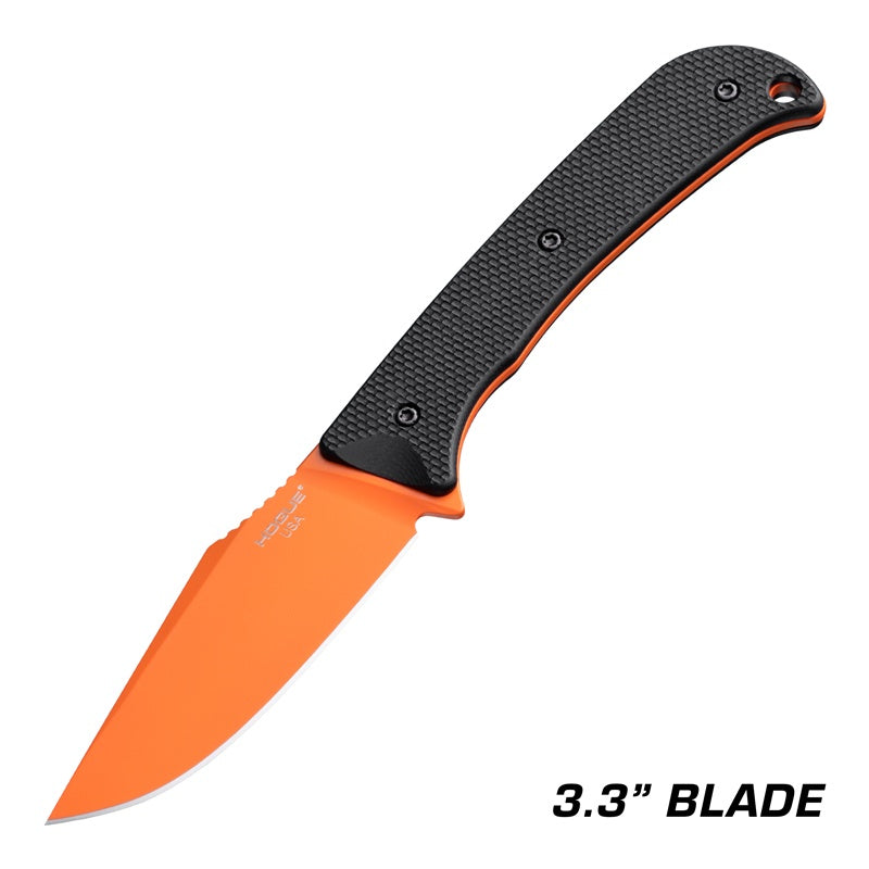 Hogue Extrak Knife 3.3" Fixed Clip Point Blade CPM M4 - Orange Cerakote - G10 Solid Black Peel Ply