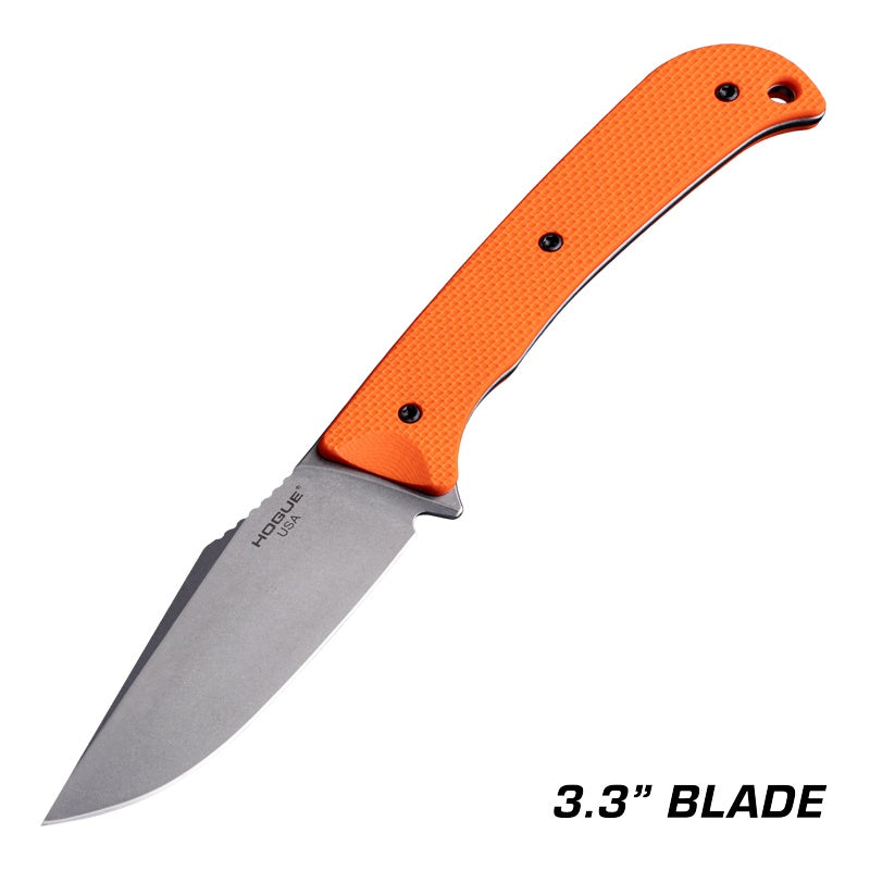 Hogue Extrak Knife 3.3" Fixed Clip Point Blade Magnacut - Tumbled Finish - G10 Solid Orange Peel Ply Scales