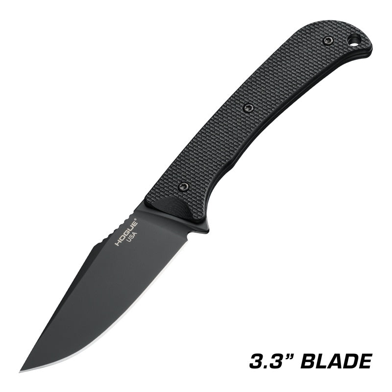 Hogue Extrak Knife 3.3" Fixed Clip Point Blade CPM M4 - Black Cerakote - G10 Solid Black Peel Ply