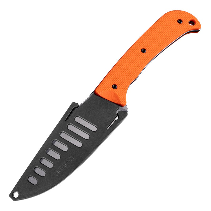 Hogue Extrak XL Knife 3.9" Fixed Clip Point Blade Magnacut - Tumbled Finish - G10 Solid Orange Peel Ply Scales