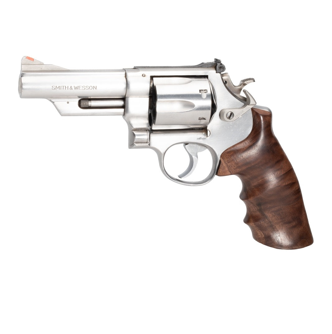 Hogue S&W K or L Frame Square Butt Conversion - Smooth Hardwood Grip with Finger Grooves - Walnut