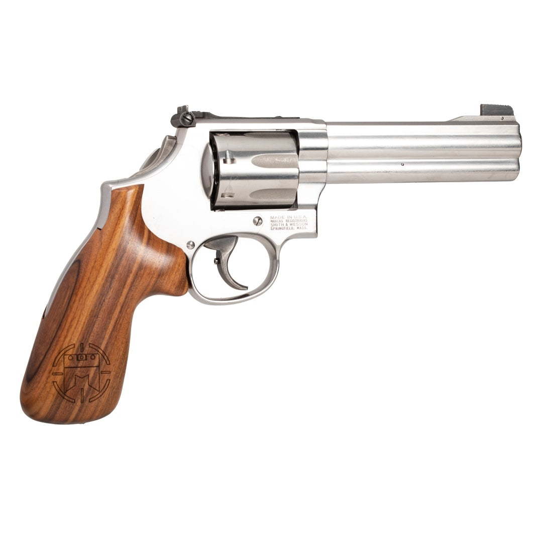 Hogue S&W K or L Frame Round Butt Conversion - Smooth - PAU FERRO - w/ Miculek M Sight Logo