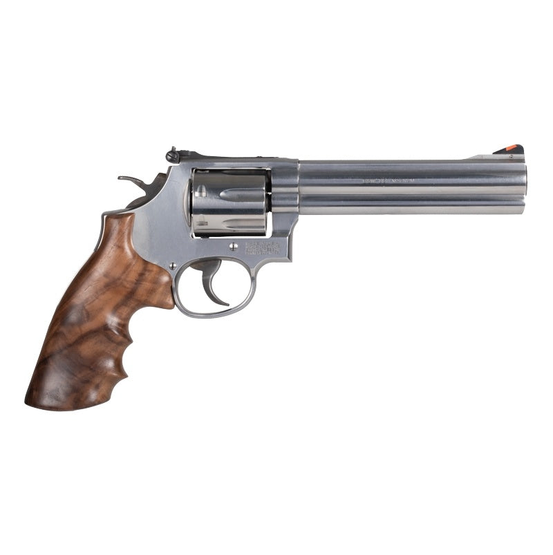 Hogue S&W K or L Frame Round Butt Conversion - Smooth Hardwood Grip with Finger Grooves