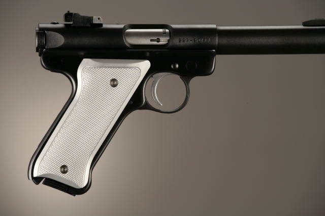 Hogue Ruger MK II / MK III Checkered Aluminum - Brushed Gloss Clear Anodize