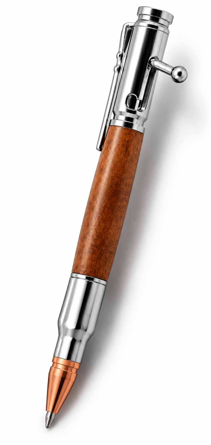 Luxury Bolt Action Rifle Pen - Chrome, Maple Wood