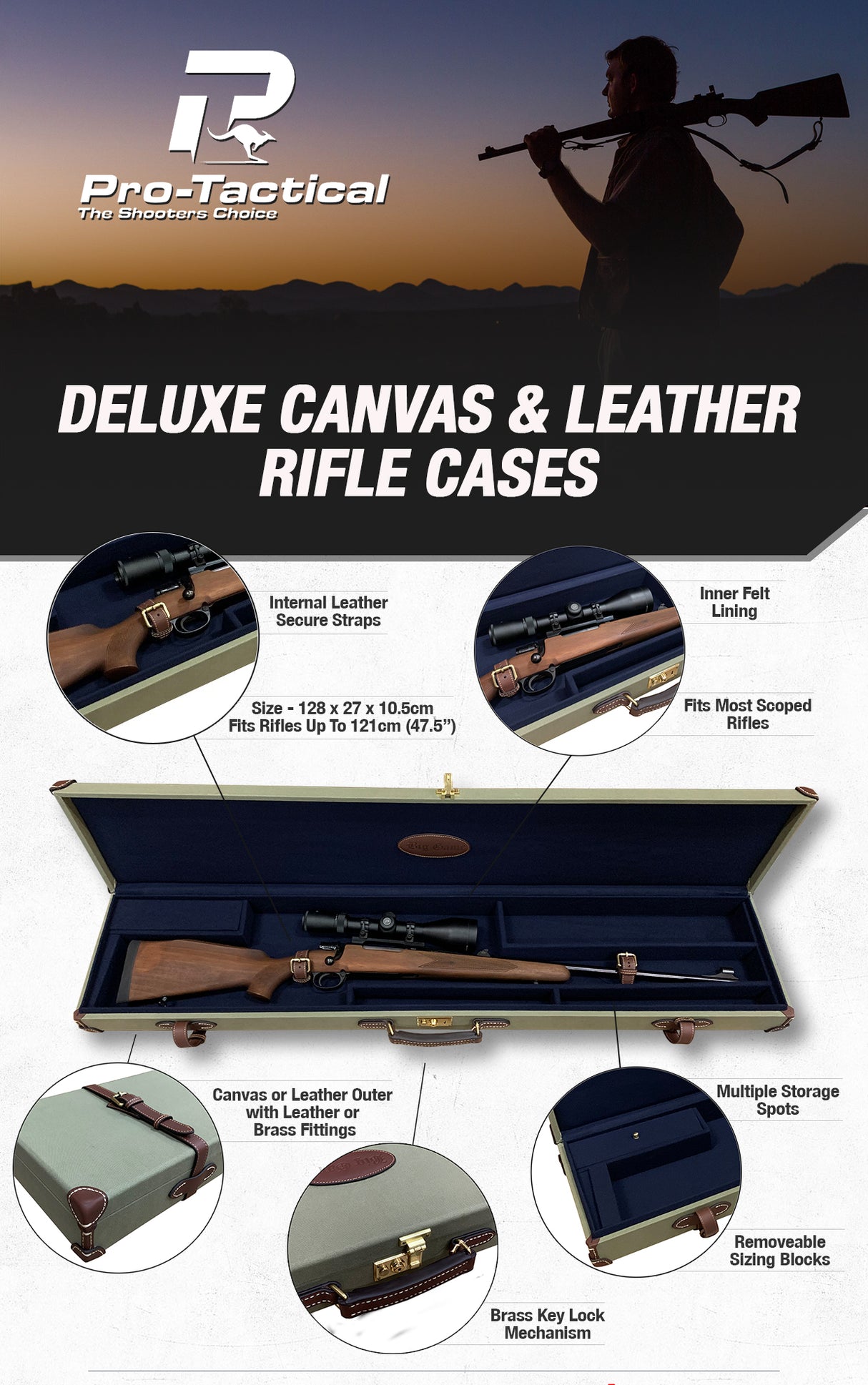 Pro-Tactical Big Game Dlx Leather & Canvas Rifle Hard Case