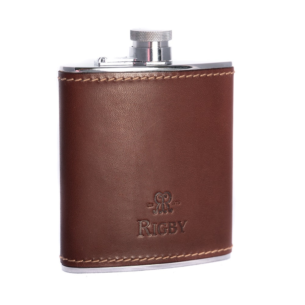 Rigby Leather Covered Hip Flask - Brown
