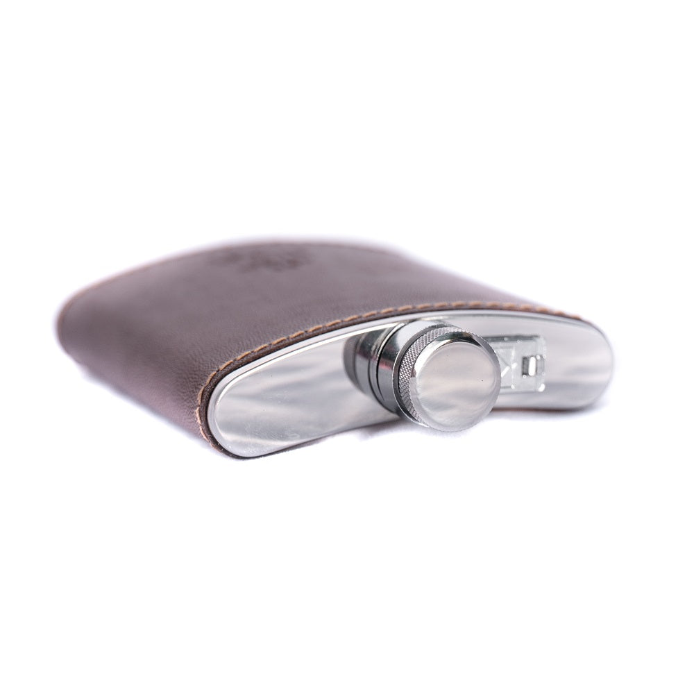 Rigby Leather Covered Hip Flask - Brown