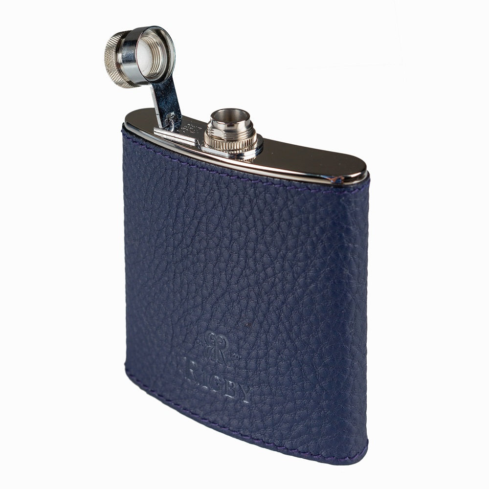 Rigby Leather Covered Hip Flask - Blue