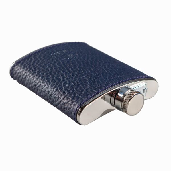 Rigby Leather Covered Hip Flask - Blue