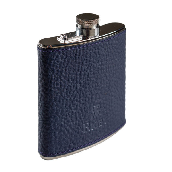 Rigby Leather Covered Hip Flask - Blue
