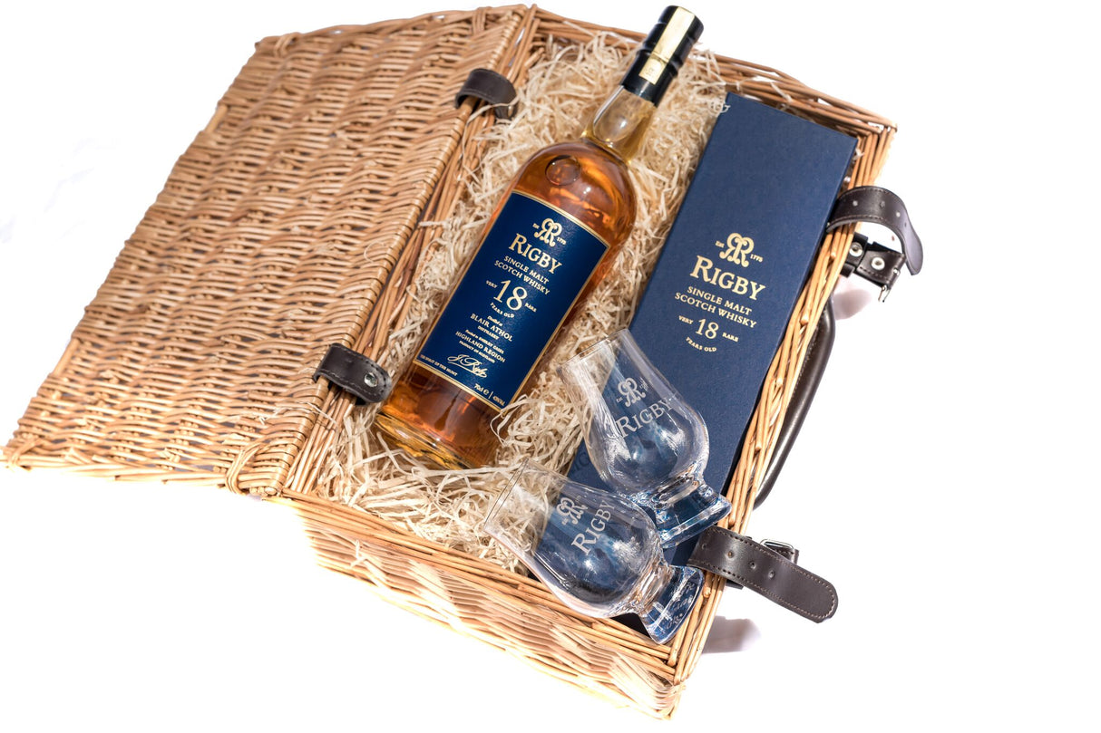 Rigby Whisky Glasses - Set of six with Wicker Basket