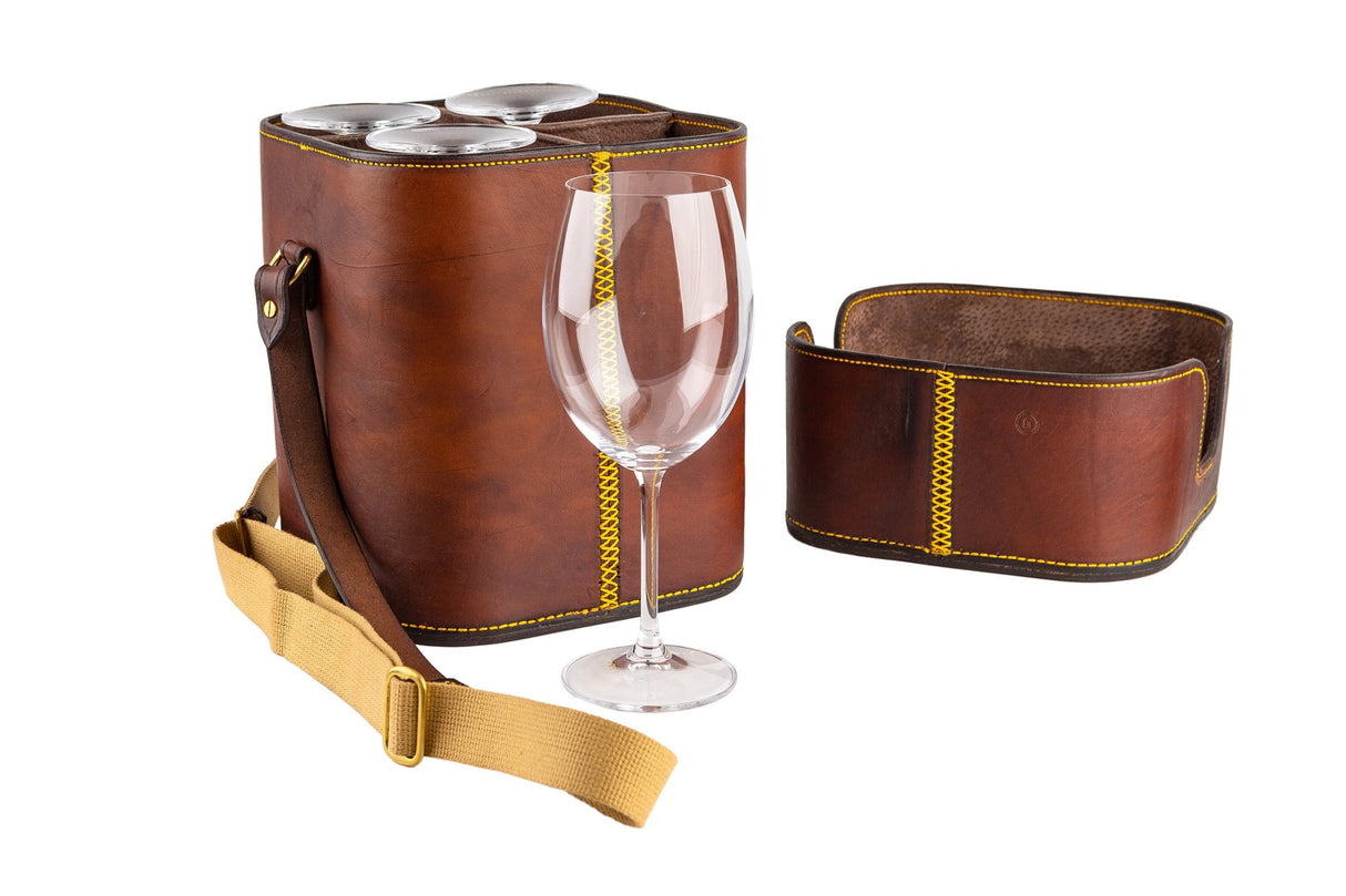 Rigby Leather Wine Glass Carrier (Includes 4 Glasses)