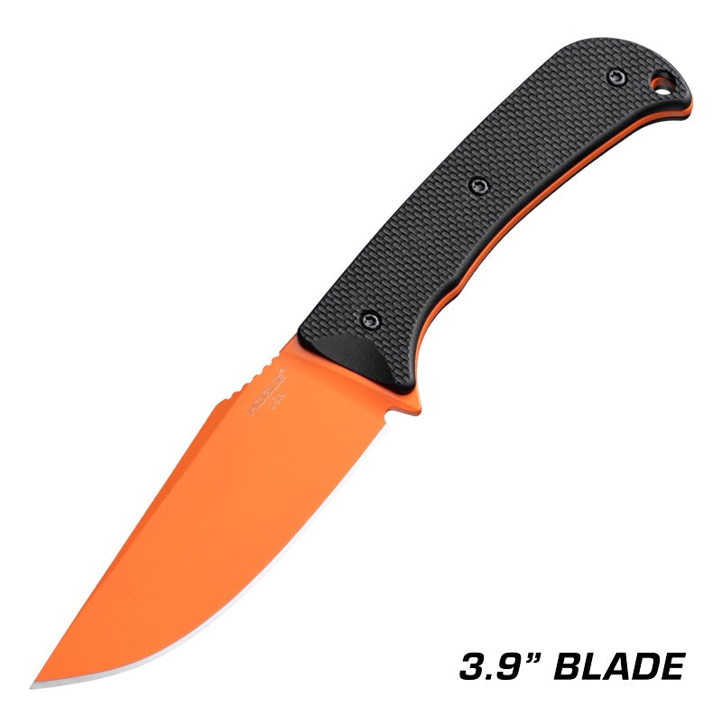 Hogue Extrak XL Knife 3.9" Fixed Clip Point Blade CPM M4 - Orange Cerakote - G10 Solid Black Peel Ply Scales
