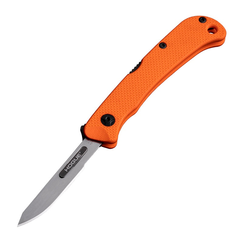 Hogue Expel Folder Scalpel 2.5" Replaceable Blade 7" OAL - Black Finish 416C Series SS - G10 Solid Orange Peel Ply Scales