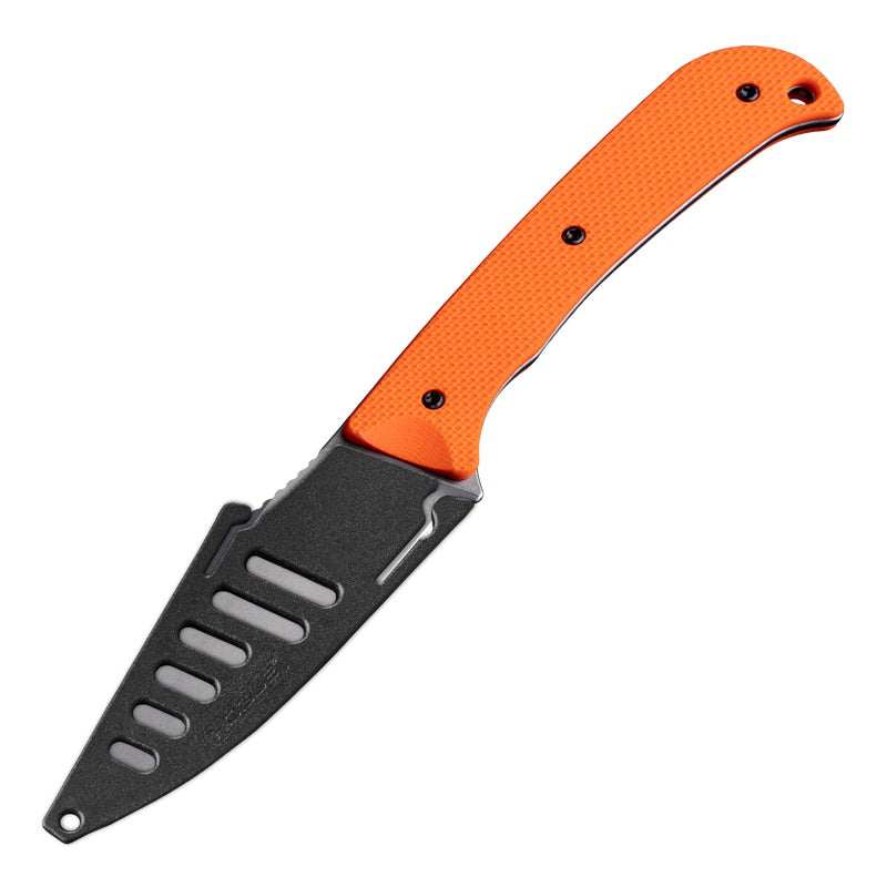Hogue Extrak Knife 3.3" Fixed Clip Point Blade Magnacut - Tumbled Finish - G10 Solid Orange Peel Ply Scales