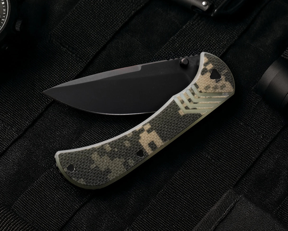 Half Face Blades Limited - Cav Folder - Universal Camouflage Pattern (UCP) G10, Armor black Cerakote Blade
