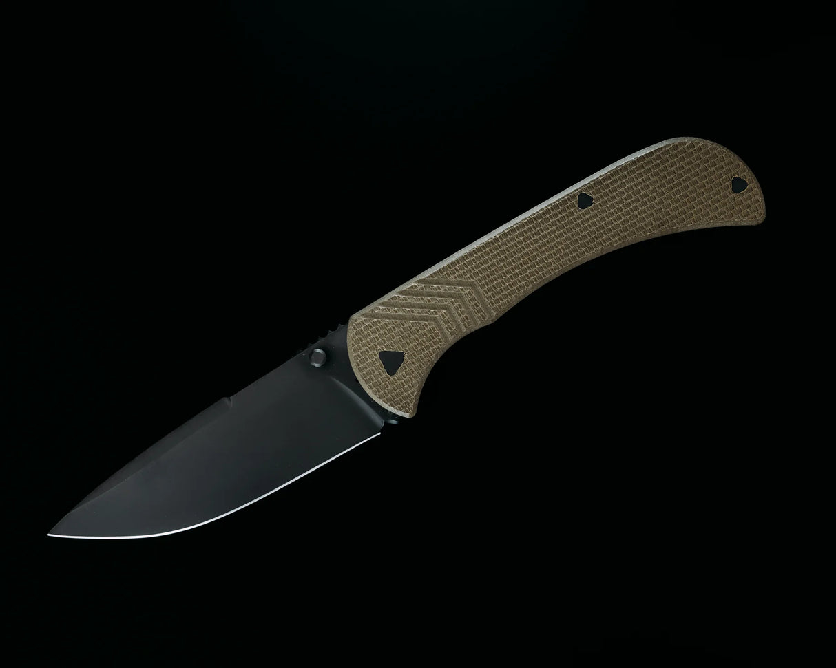 Half Face Blades Cav Folder – 3.5in OD Green G10 Handle Black Blade Magnacut