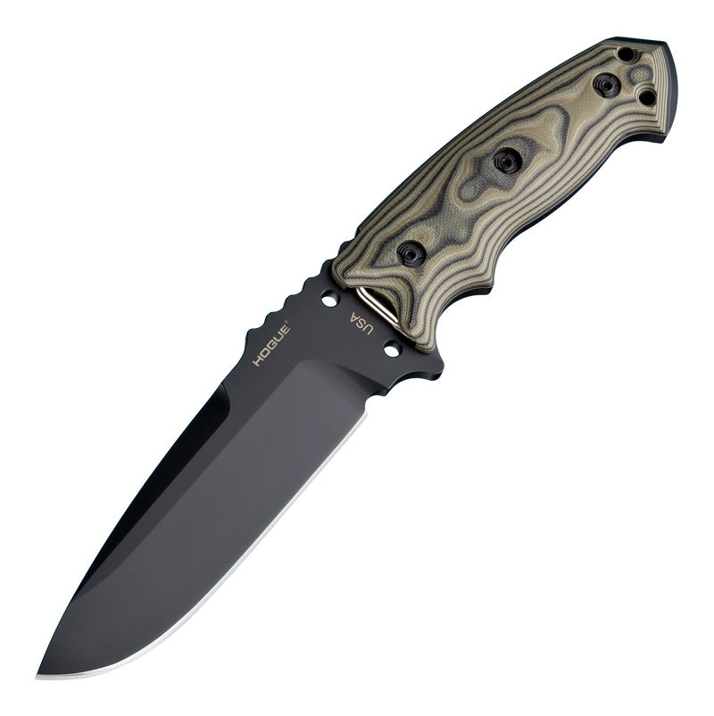 Hogue EX-F01 Fixed Blade Knife 5.5" - Drop Point Blade Black Cerakote - G-Mascus Green G10 Scales