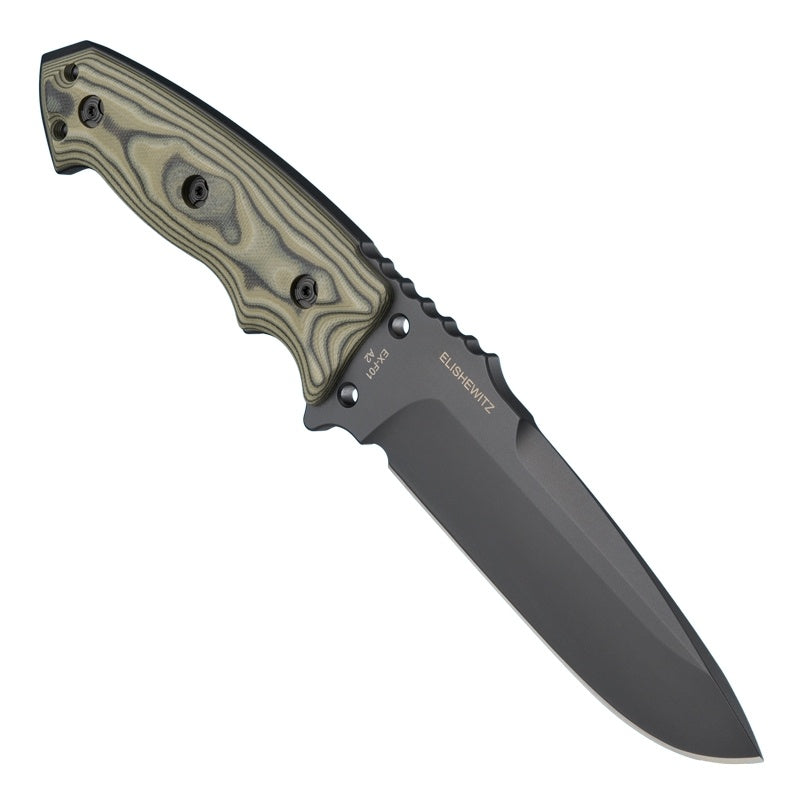 Hogue EX-F01 Fixed Blade Knife 5.5" - Drop Point Blade Black Cerakote - G-Mascus Green G10 Scales