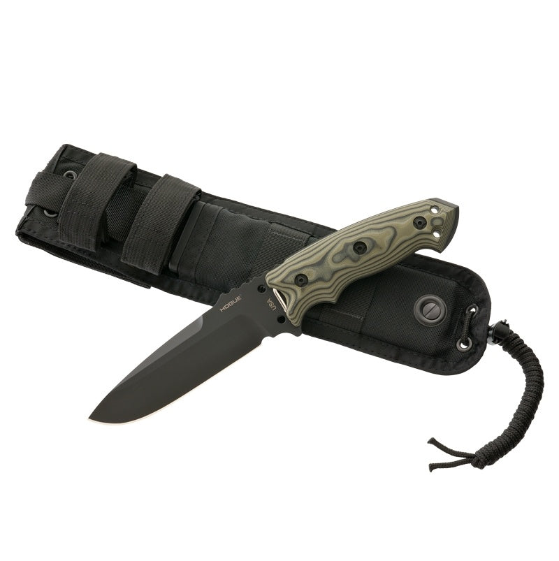 Hogue EX-F01 Fixed Blade Knife 5.5" - Drop Point Blade Black Cerakote - G-Mascus Green G10 Scales