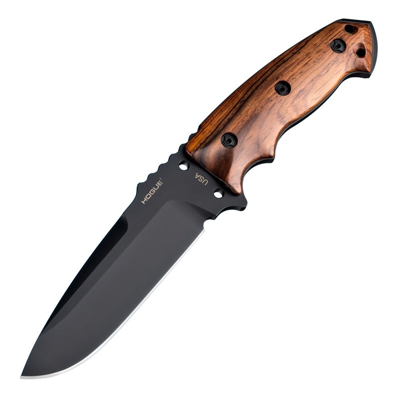 Hogue EX-F01 Fixed Blade Knife 5.5" - Drop Point Blade Black Cerakote - Cocobolo Hardwood Scales