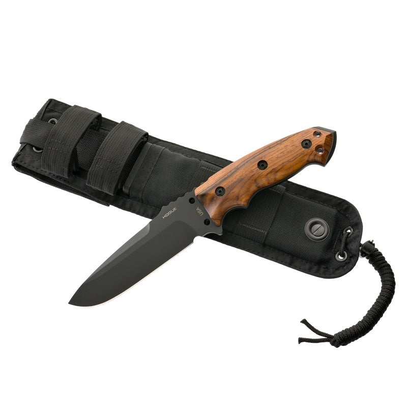 Hogue EX-F01 Fixed Blade Knife 5.5" - Drop Point Blade Black Cerakote - Cocobolo Hardwood Scales