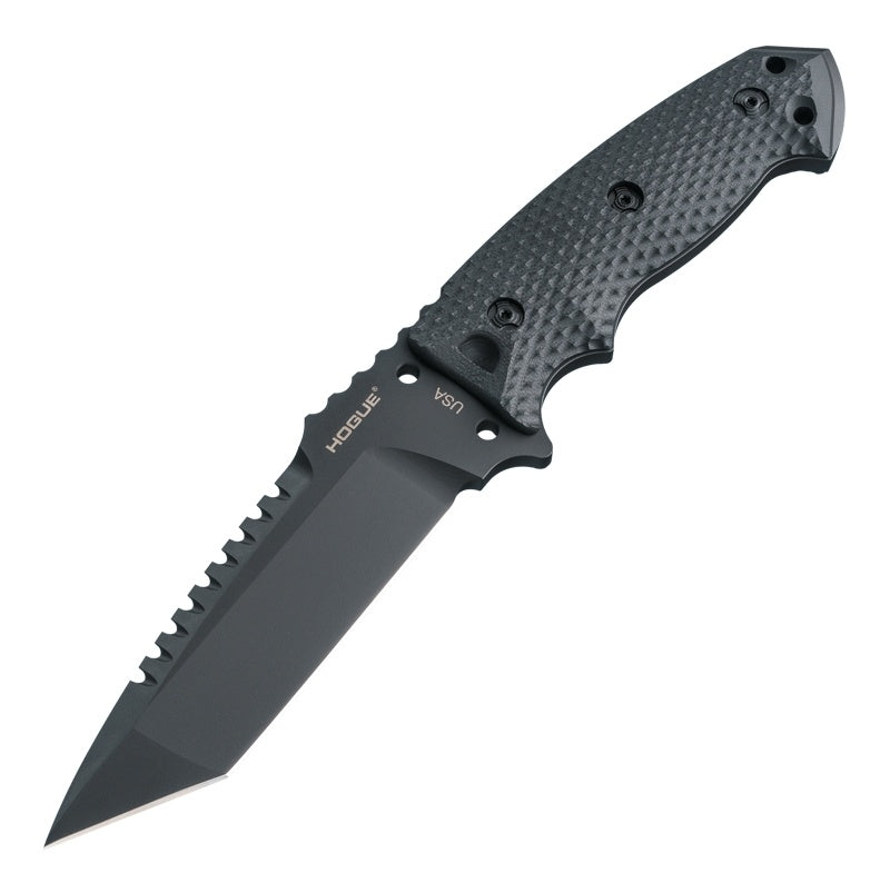 Hogue EX-F01 Fixed Blade Knife 5.5" - Tanto Blade Black Finish - G10 Frame - Black