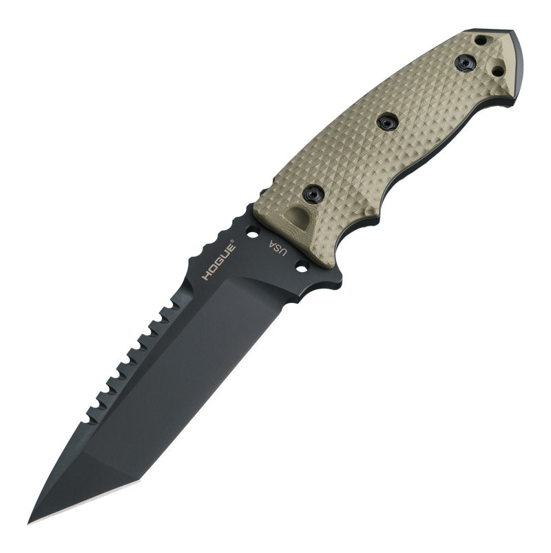 Hogue EX-F01 Fixed Blade Knife 5.5" - Tanto Blade Black Finish - G10 Frame - OD Green