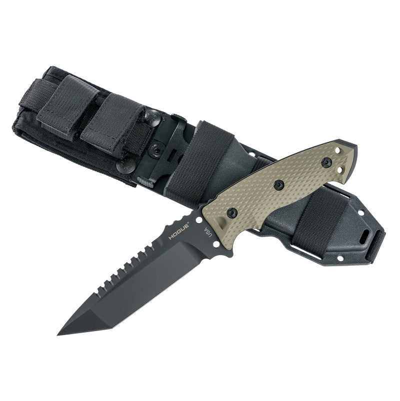 Hogue EX-F01 Fixed Blade Knife 5.5" - Tanto Blade Black Finish - G10 Frame - OD Green