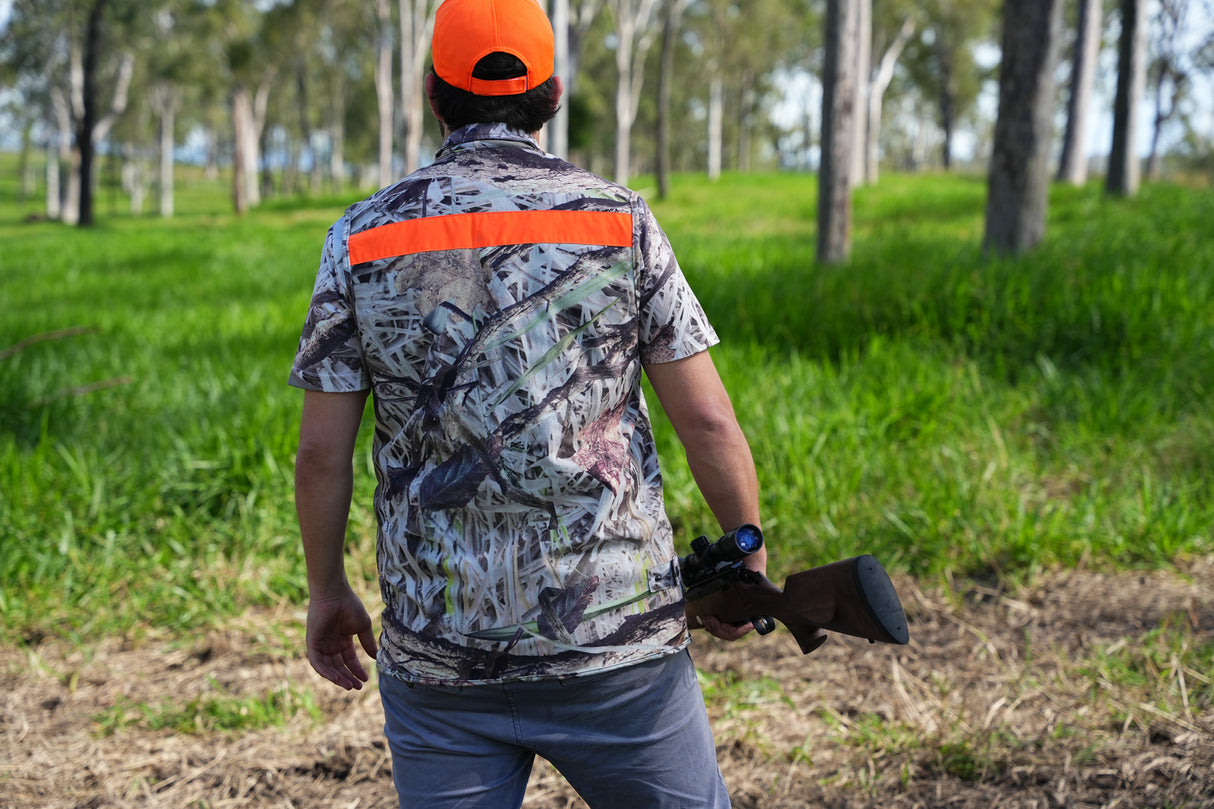 Pro-Tactical Koorangie Camo Vest Neon Orange Strip 4 Pocket Large