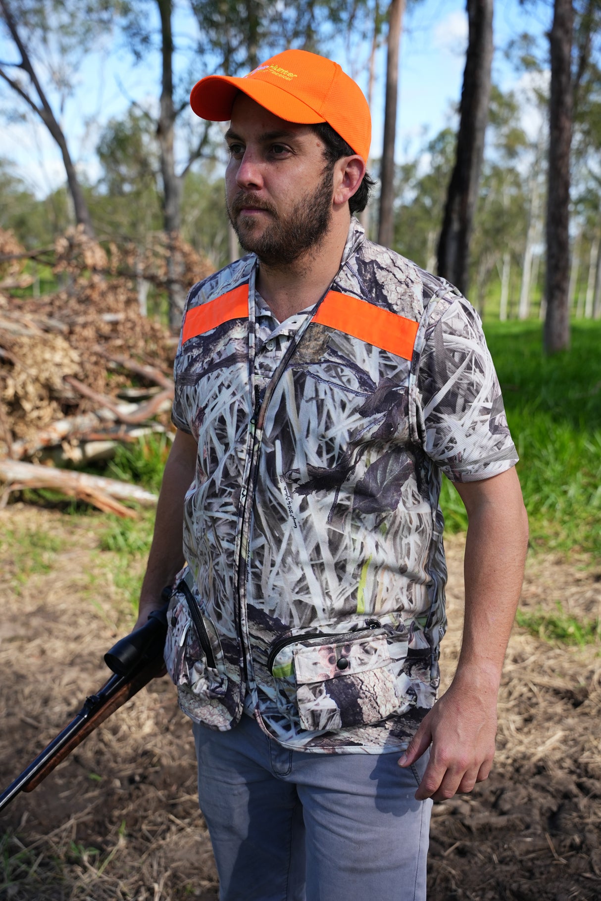 Pro-Tactical Koorangie Camo Vest Neon Orange Strip 4 Pocket Large