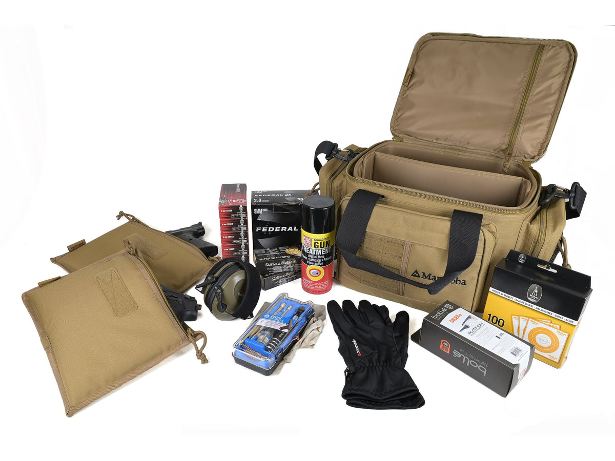 Manitoba Range Bag with 2 Pistol Sleeves Tan