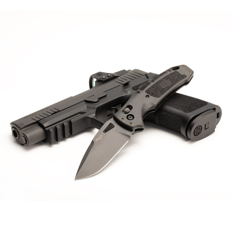 Hogue SIG Sauer K320 3.5" Folder (Nitron) - Drop Point Blade - Black Cerakote - Black Polymer Frame