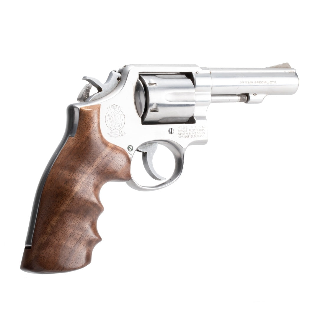 Hogue S&W K or L Frame Square Butt Conversion - Smooth Hardwood Grip with Finger Grooves - Walnut