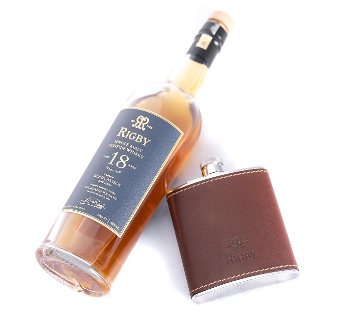 Rigby Leather Covered Hip Flask - Brown