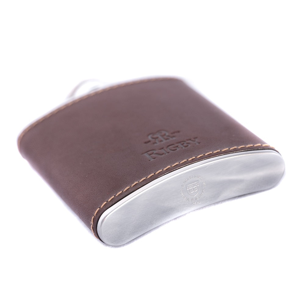Rigby Leather Covered Hip Flask - Brown