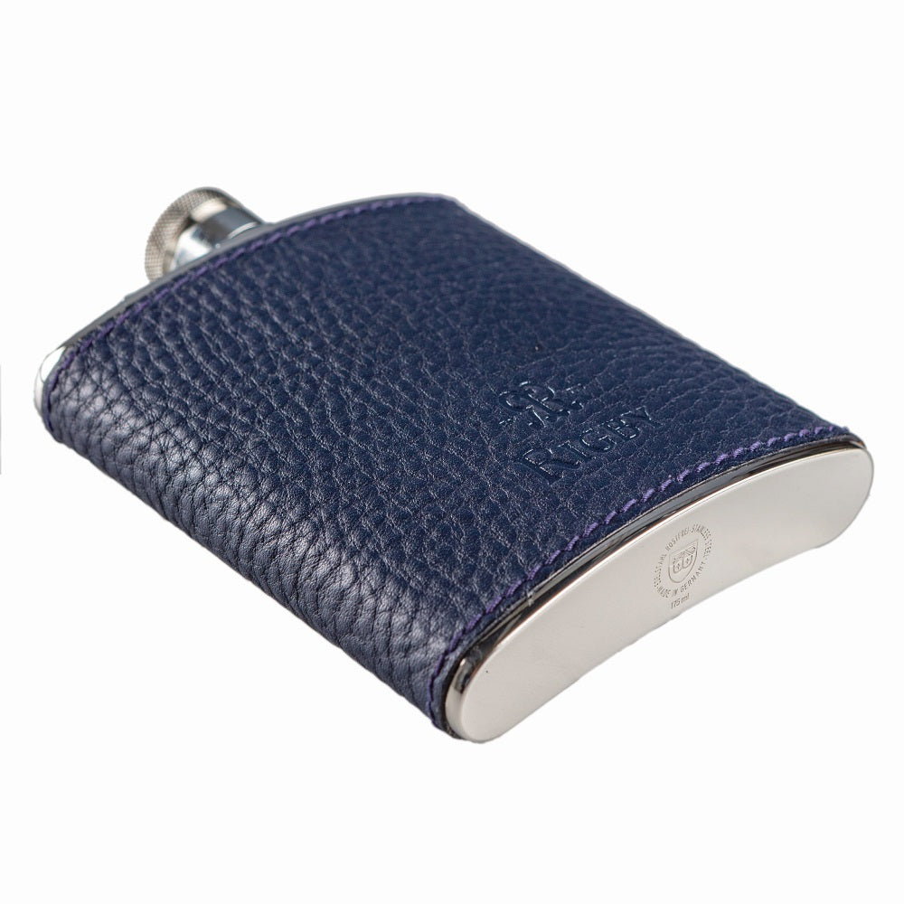 Rigby Leather Covered Hip Flask - Blue