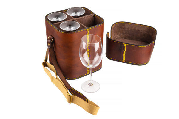 Rigby Leather Wine Glass Carrier (Includes 4 Glasses)