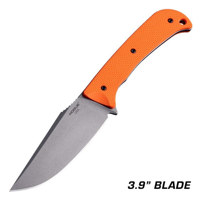Hogue Extrak XL Knife 3.9" Fixed Clip Point Blade Magnacut - Tumbled Finish - G10 Solid Orange Peel Ply Scales