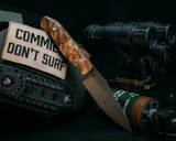 Half Face Blades Limited - Field Knife Jr - Black Ash Burl, Black G10 and OD Green G10 Liner, Textured Grip
