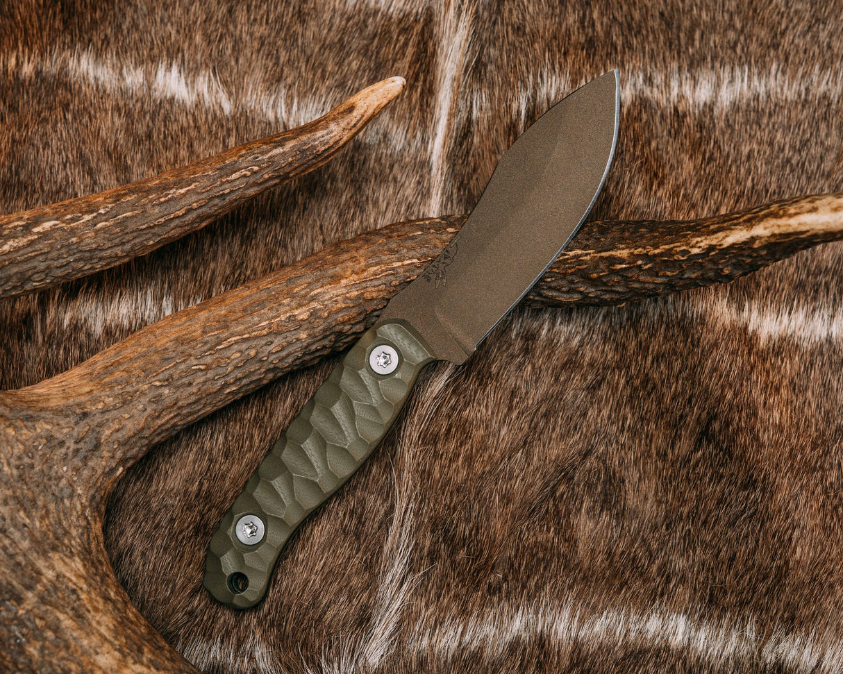 Half Face Blades Limited - Skinner Jr - OD Green G10, Midnight Bronze Cerakote, Ti Torx Bolts, Chaos Grip