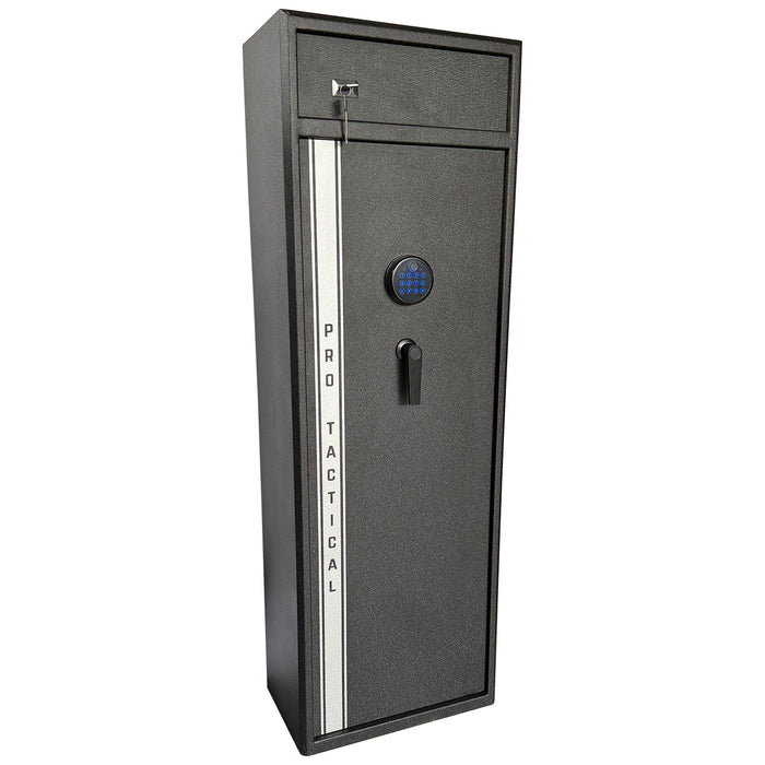 Black gun safe with ProTactical branding on a white background